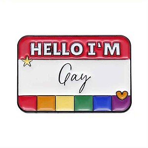 Hello I'm Gay Name Badge LGBT Lesbian Rainbow Enamel Pin Lapel