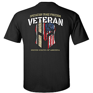 Operation Iraqi Freedom Veteran T-Shirt OIF Service Ribbons American Flag Spartan Helmet