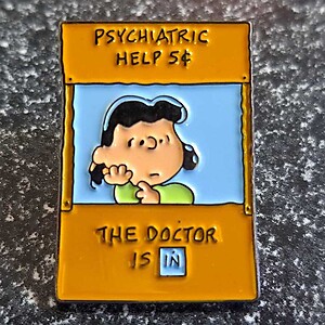 Fair Game Lucy's Psychiatry Booth Enamel Pin Lapel