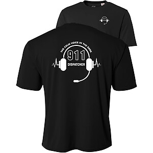 911 Operator Men's Dry-Fit Moisture Wicking Performance Short Sleeve Shirt The Calm Voice in The Dark Headset