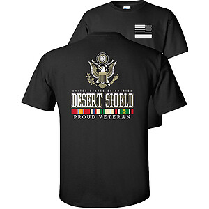 Desert Shield T-Shirt Proud Veteran USA Operation Campaign Service Ribbons Eagle