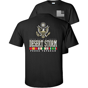 Desert Storm T-Shirt Proud Veteran USA Campaign Service Ribbons Eagle