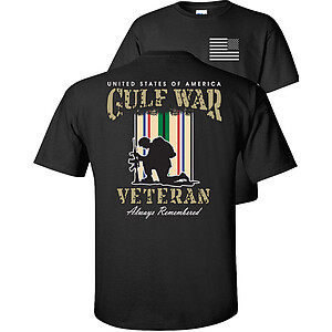 Gulf War T-Shirt Proud Veteran USA Campaign Service Ribbons Flag Always Remember