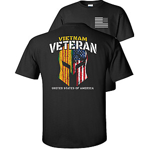 Vietnam Veteran T-Shirt Campaign Service Ribbons American Flag Spartan Helmet