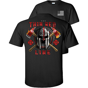 Fire Department T-Shirt The Thin Red Line Spartan Helmet FD