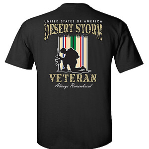 Desert Storm T-Shirt Proud Veteran USA Campaign Service Ribbons Flag Always Remember
