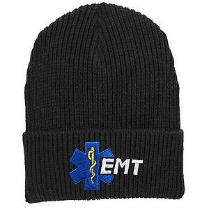 Star of Life EMT Beanie  Cuffed Knit Embroidered Emergency Medical Technician