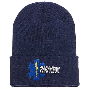 Star of Life Paramedic Beanie Skull Cap Cuffed Knit Winter Hat Embroidered Emergency Medical