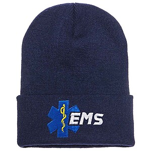 Star of Life EMS Beanie Skull Cap Cuffed Knit Winter Hat Embroidered Emergency Medical Services