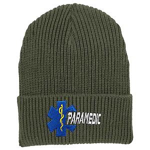Star of Life Paramedic Beanie Skull Cap Cuffed Knit Winter Hat Embroidered Emergency Medical