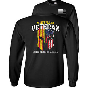 Vietnam Veteran T-Shirt Campaign Service Ribbons American Flag Spartan Helmet