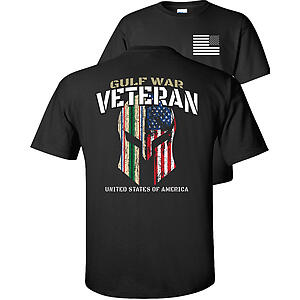 Gulf War T-Shirt Veteran Campaign Service Ribbons American Flag Spartan Helmet