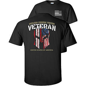 Operation Enduring Freedom Veteran T-Shirt OEF Service Ribbons American Flag Spartan Helmet