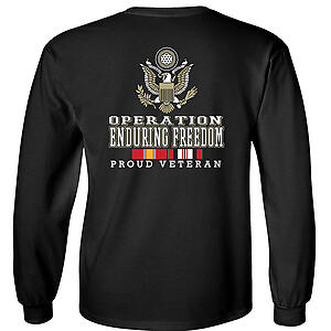 Operation Enduring Freedom T-Shirt Proud Veteran USA OEF Campaign Service Ribbons Eagle