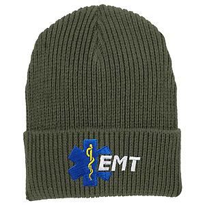 Star of Life EMT Beanie  Cuffed Knit Embroidered Emergency Medical Technician