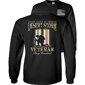 Desert Storm T-Shirt Proud Veteran USA Campaign Service Ribbons Flag Always Remember