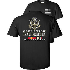 Operation Iraqi Freedom T-Shirt Proud Veteran OIF Campaign Service Ribbons Eagle