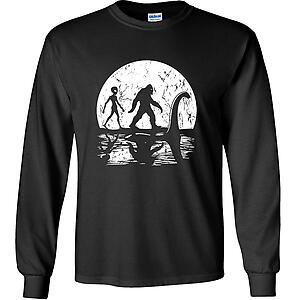 Alien Bigfoot Loch Ness Monster Moon T-Shirt Sasquatch Moon Funny Graphic