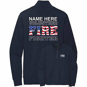Custom Volunteer Firefighter American Flag Quarter Zip Sweatshirt VFD Personalized