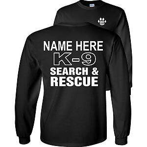 Custom K-9 Search & Rescue K9 SAR Search Team Personalized Text Name ON BACK