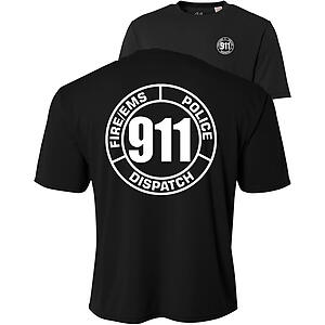 911 Dispatch Operator Men's UV 40+ UPF Sun Protection Performance Short Sleeve Shirt 911 Dispatch Fire EMS Police Circle