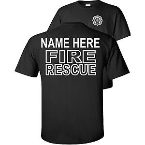 Custom Fire Rescue T-Shirt Personalized Text Name ON BACK