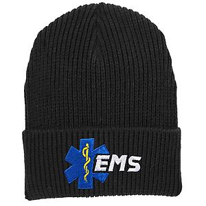 Star of Life EMS Beanie Skull Cap Cuffed Knit Winter Hat Embroidered Emergency Medical Services
