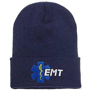 Star of Life EMT Beanie  Cuffed Knit Embroidered Emergency Medical Technician